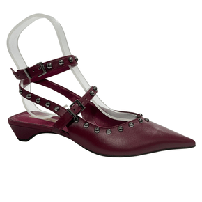 Slingback Jorge Bischoff Feminino Salto Baixo Vinho Couro