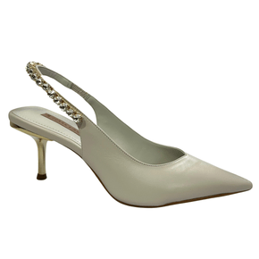 Slingback Jorge Bischoff Feminino Tira Pedraria Branco Couro