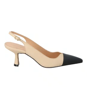 Slingback Luiza Barcelos Feminino Salto Médio Nata Preto Couro