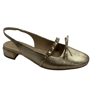 Slingback Luz da Lua Feminino Salto Baixo Dourado Couro