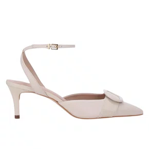 Slingback Luz da Lua Feminino Salto Médio Panna Couro