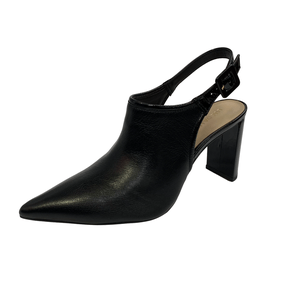 Slingback Luz da Lua Preto Salto Bloco Couro 