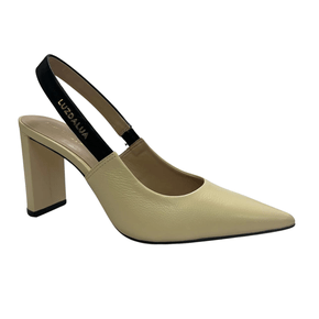 Slingback Luz Da luz Feminino Salto Alto Marfim Preto Couro 