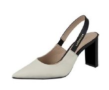 Slingback Luz Da luz Feminino Salto Alto Panna Preto Couro