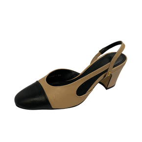 Slingback Santa Lolla Amendoa Preto Salto Bloco Couro