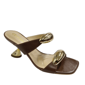 Tamanco Cecconello Feminino Marrom Salto Médio Couro