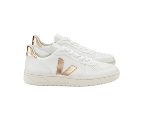 Tênis Veja V-10 Branco Dourado Couro