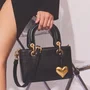Bolsa Cecconello Feminina Preto Ouro Couro Pequena