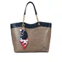 Bolsa Jorge Bischoff Feminina Ráfia Azul Marinho Couro -Grande