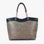 Bolsa Jorge Bischoff Feminina Ráfia Azul Marinho Couro -Grande