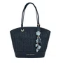 Bolsa Jorge Bischoff Feminina Shopping Azul Marinho Ráfia Couro Crocco