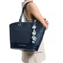 Bolsa Jorge Bischoff Feminina Shopping Azul Marinho Ráfia Couro Crocco