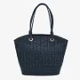 Bolsa Jorge Bischoff Feminina Shopping Azul Marinho Ráfia Couro Crocco
