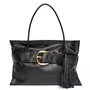Bolsa Lança Perfume Shopping Maxi Fivela Preto Couro