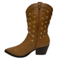 Bota Jorge Bischoff Feminina Western Tachas Caramelo Couro