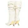 Bota lança Perfume Feminina Slouch Salto Metalizado Couro