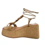 Sandália Anabela Feminina Amarração Ráfia Trigo Couro