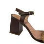 Sandália Berti Maria Feminina Salto Bloco Ráfia Marrom Couro