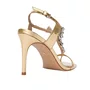 Sandália Carrano Feminina Salto Fino Cristal Dourado Couro