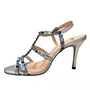 Sandalia Luiza Barcelos Feminina Salto Alto Cristais Prata Couro
