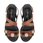 Sandália Rasteira Luiza Barcelos Pedras Multicor Caramelo Couro