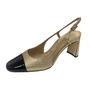 Sapato Slingback Luz da Lua Preto Ouro Couro 