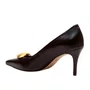 Scarpin Cecconello Feminino Coração Preto Ouro Couro
