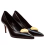Scarpin Cecconello Feminino Coração Preto Ouro Couro