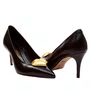 Scarpin Cecconello Feminino Coração Preto Ouro Couro