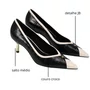Scarpin Jorge Bischoff Feminino Bico Fino Preto Branco Couro Crocco