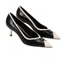 Scarpin Jorge Bischoff Feminino Bico Fino Preto Branco Couro Crocco