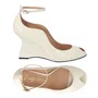 Scarpin Luiza Barcelos Feminina Salto Anabela Off White Couro Verniz